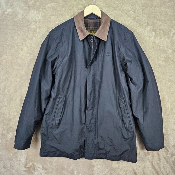 Timberland Waterproof Collared Jacket Coat Full Zip Pocket Navy Blue Mens Size M - Picture 1 of 10